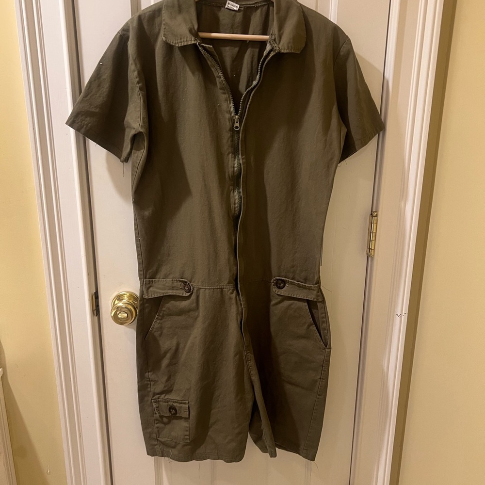 Olive Green Short Sleeve Jumpsuit